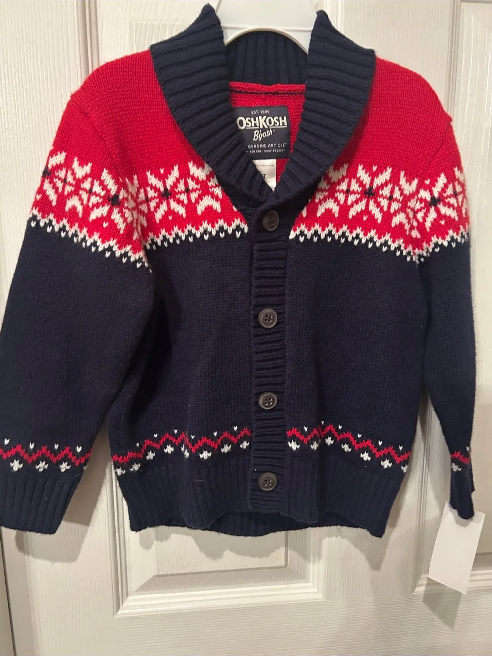 OshKosh B'gosh Navy, Red & White Fair Isle Knit Cardigan